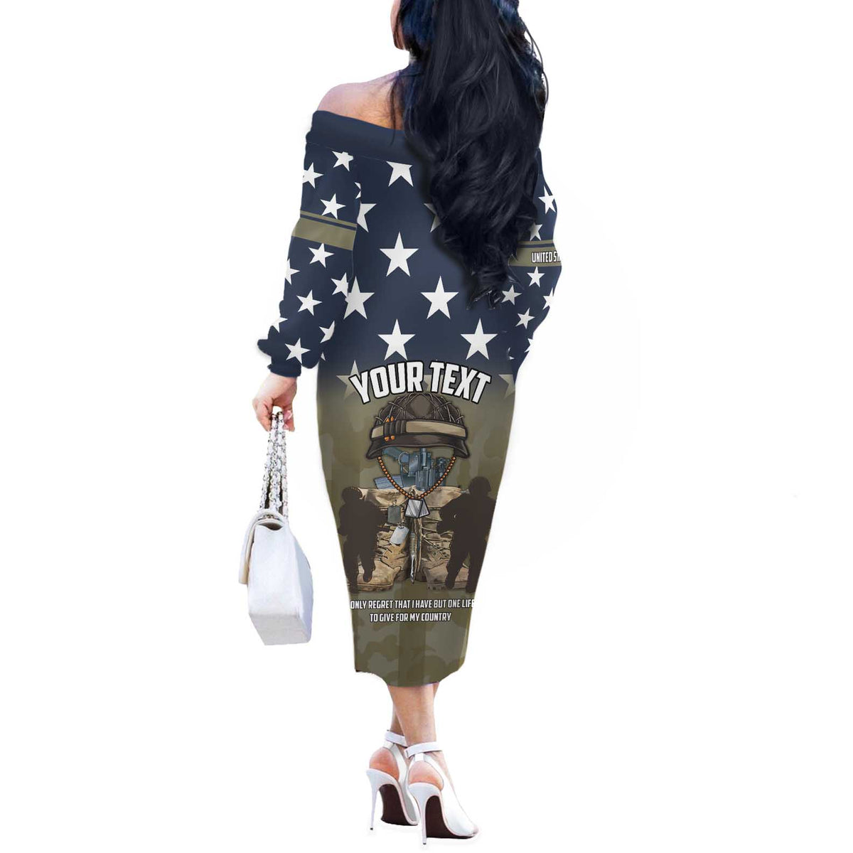 Personalized Veterans Day 2024 Off The Shoulder Long Sleeve Dress U.S Veterans Proud Dad - Wonder Print Shop