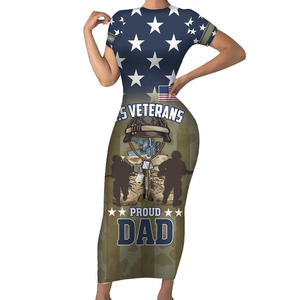 Personalized Veterans Day 2024 Short Sleeve Bodycon Dress U.S Veterans Proud Dad - Wonder Print Shop