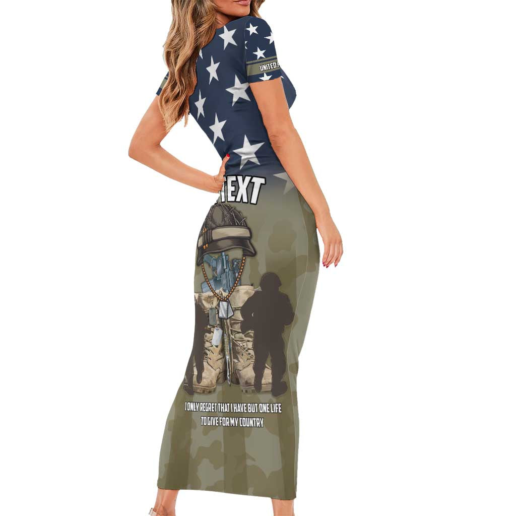 Personalized Veterans Day 2024 Short Sleeve Bodycon Dress U.S Veterans Proud Dad - Wonder Print Shop
