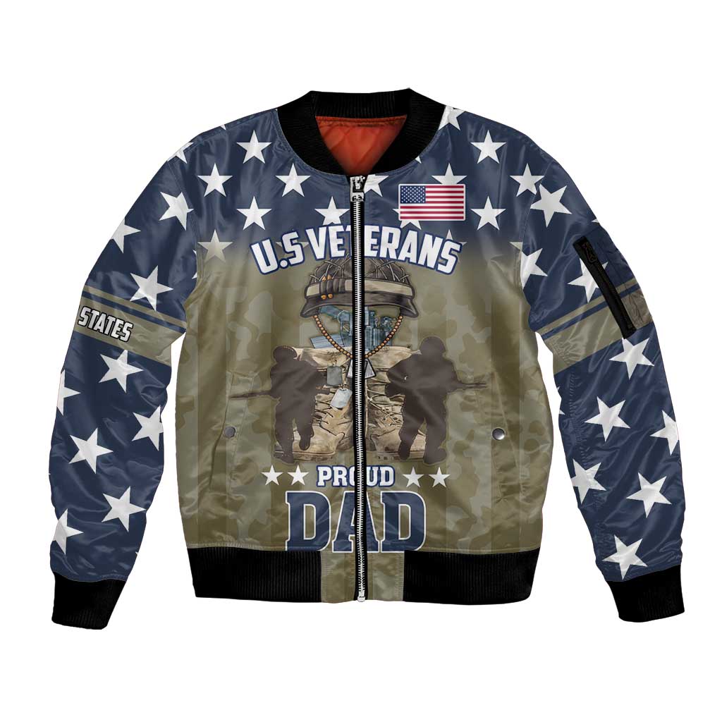 Personalized Veterans Day 2024 Sleeve Zip Bomber Jacket U.S Veterans Proud Dad - Wonder Print Shop
