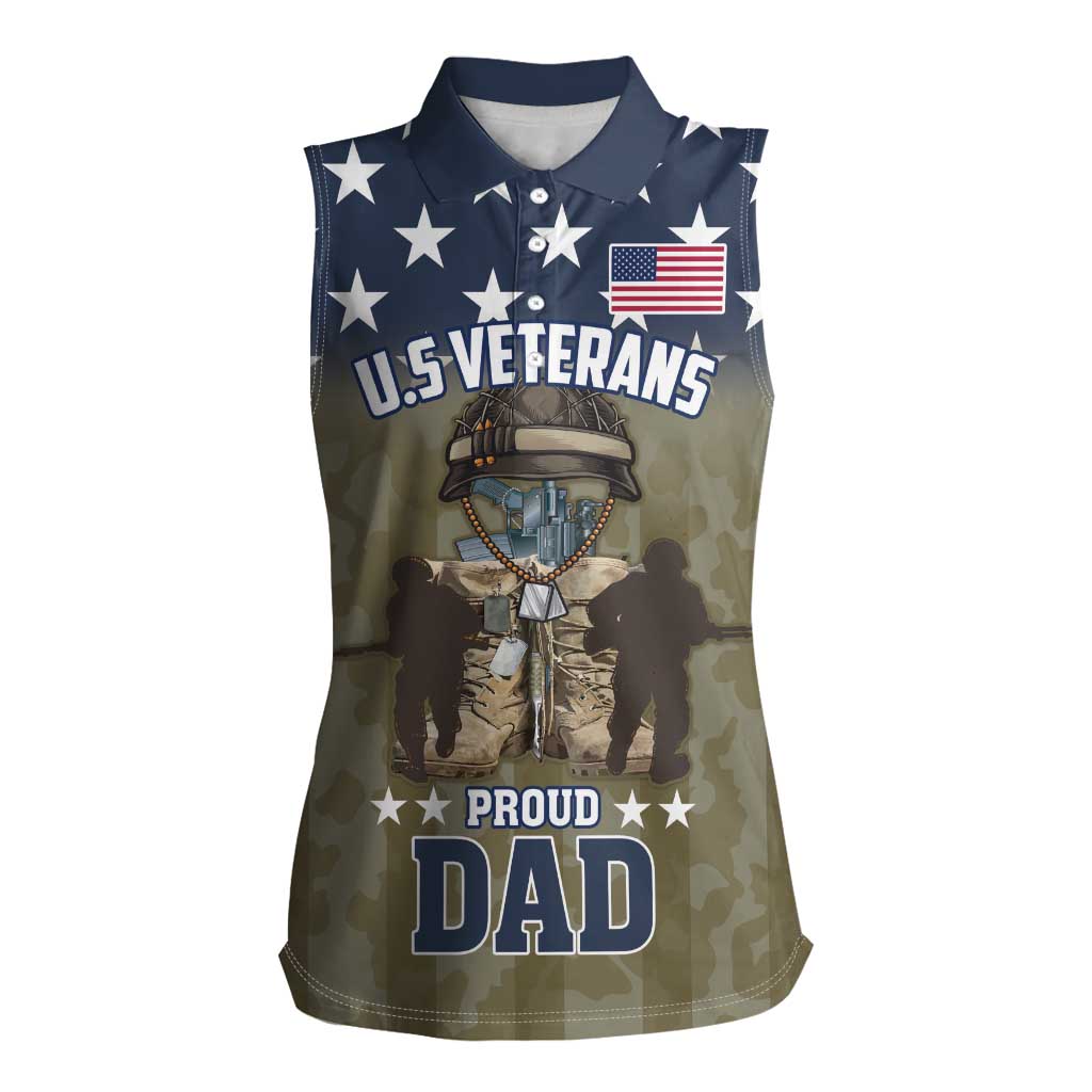 Personalized Veterans Day 2024 Women Sleeveless Polo Shirt U.S Veterans Proud Dad - Wonder Print Shop
