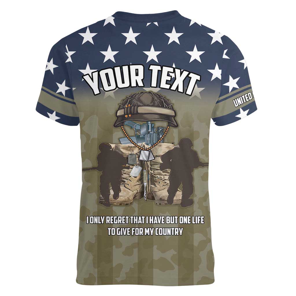 Personalized Veterans Day 2024 Women V-Neck T-Shirt U.S Veterans Proud Dad - Wonder Print Shop