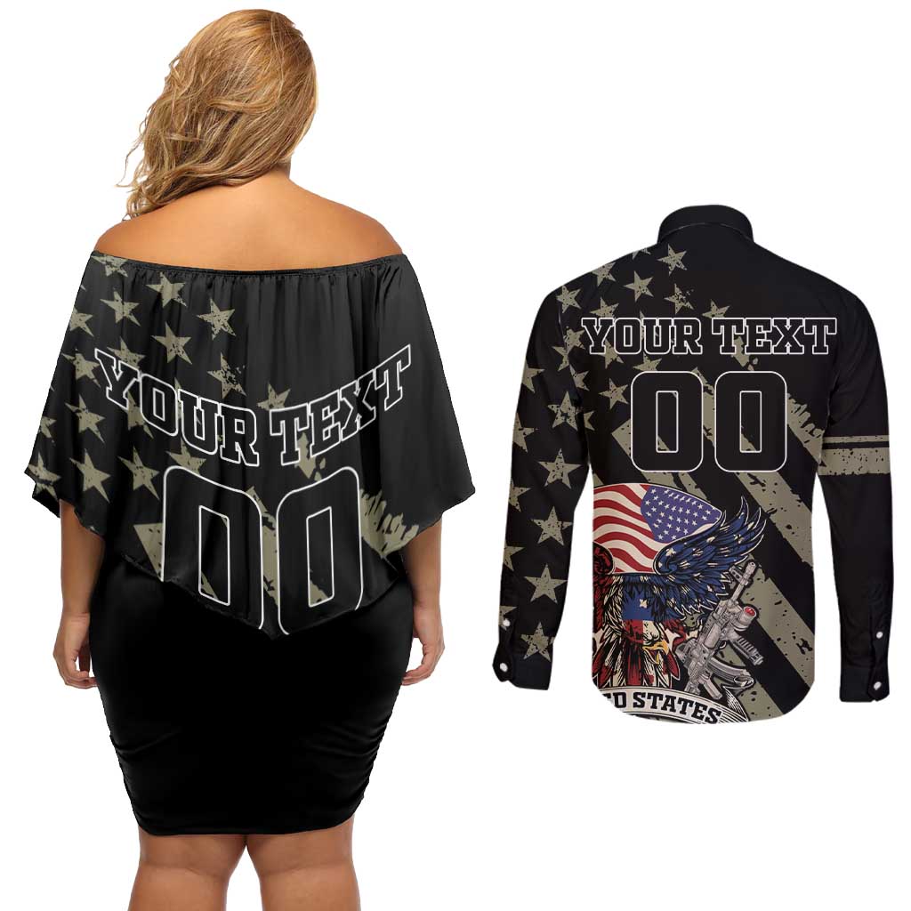 Custom Remembrance Day Couples Matching Off Shoulder Short Dress and Long Sleeve Button Shirt American Eagle With USA Flags - Wonder Print Shop