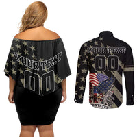 Custom Remembrance Day Couples Matching Off Shoulder Short Dress and Long Sleeve Button Shirt American Eagle With USA Flags - Wonder Print Shop