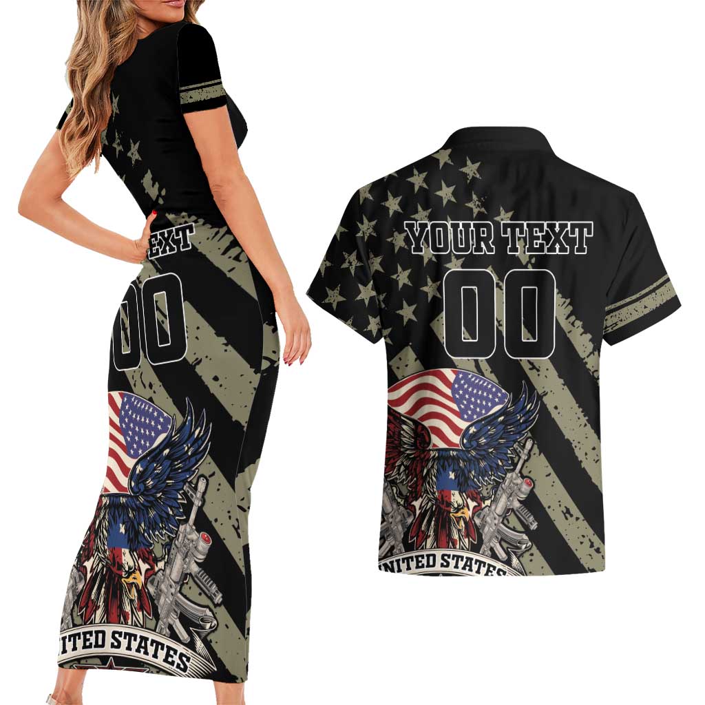 Custom Remembrance Day Couples Matching Short Sleeve Bodycon Dress and Hawaiian Shirt American Eagle With USA Flags - Wonder Print Shop