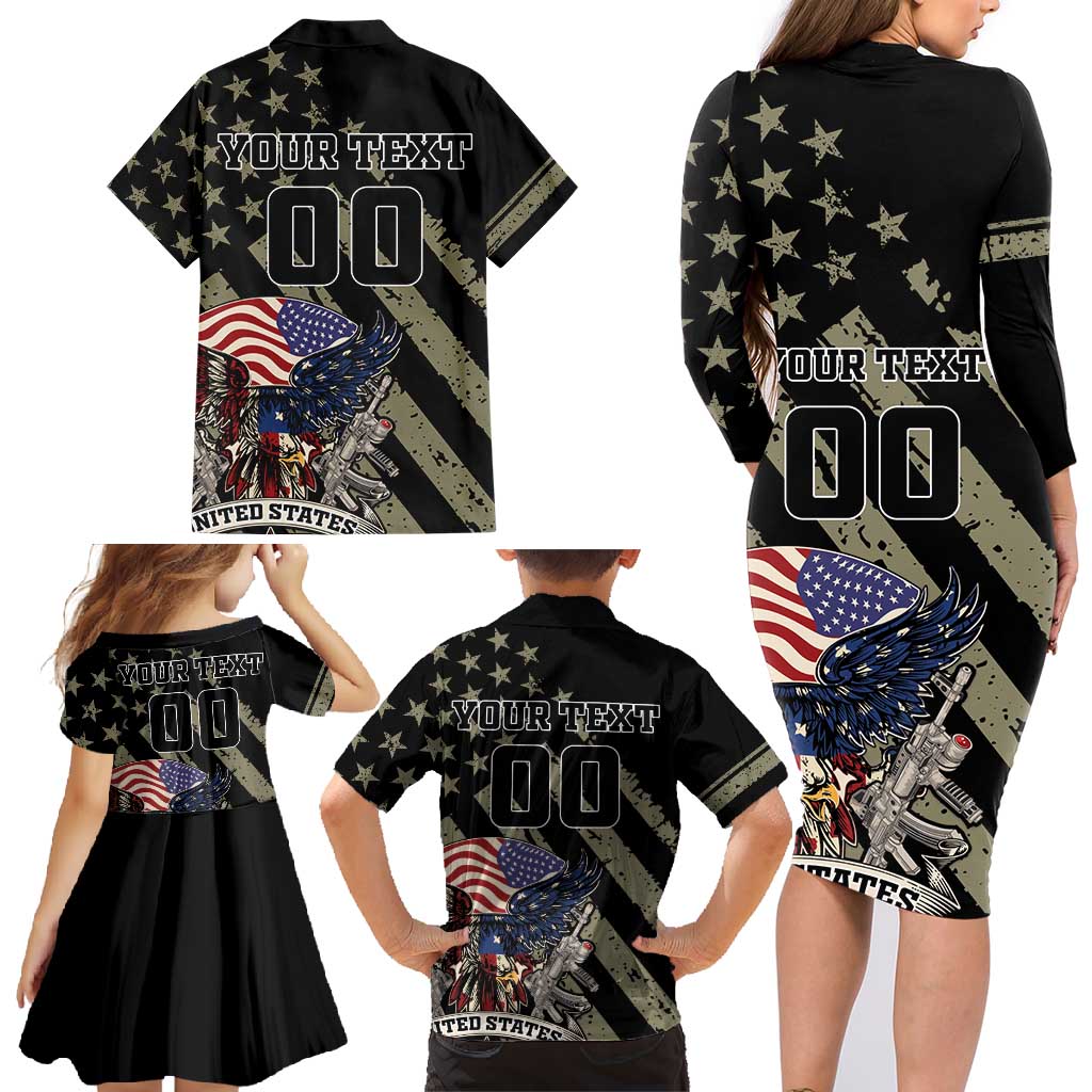 Custom Remembrance Day Family Matching Long Sleeve Bodycon Dress and Hawaiian Shirt American Eagle With USA Flags - Wonder Print Shop