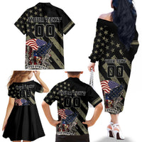 Custom Remembrance Day Family Matching Off The Shoulder Long Sleeve Dress and Hawaiian Shirt American Eagle With USA Flags - Wonder Print Shop