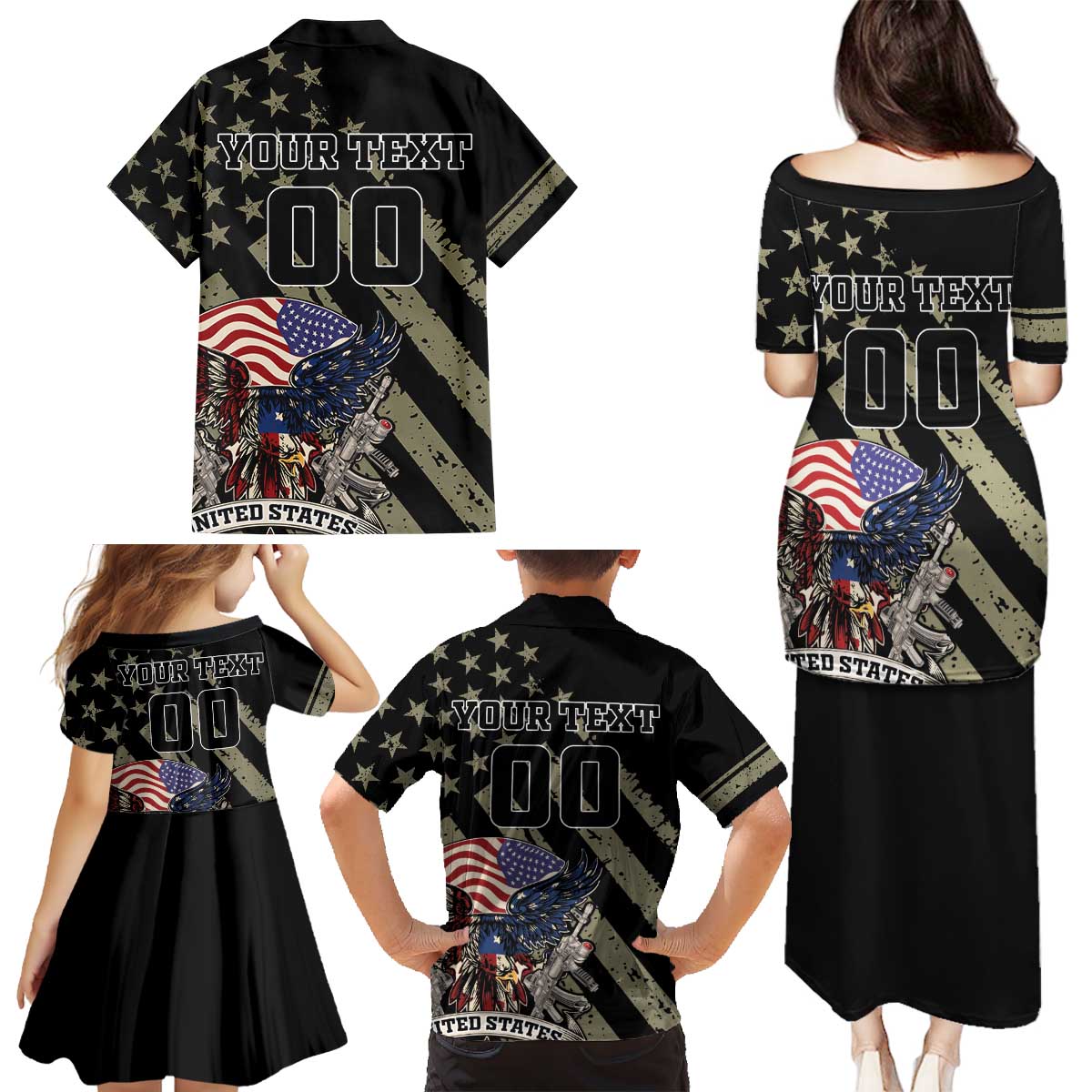 Custom Remembrance Day Family Matching Puletasi and Hawaiian Shirt American Eagle With USA Flags - Wonder Print Shop