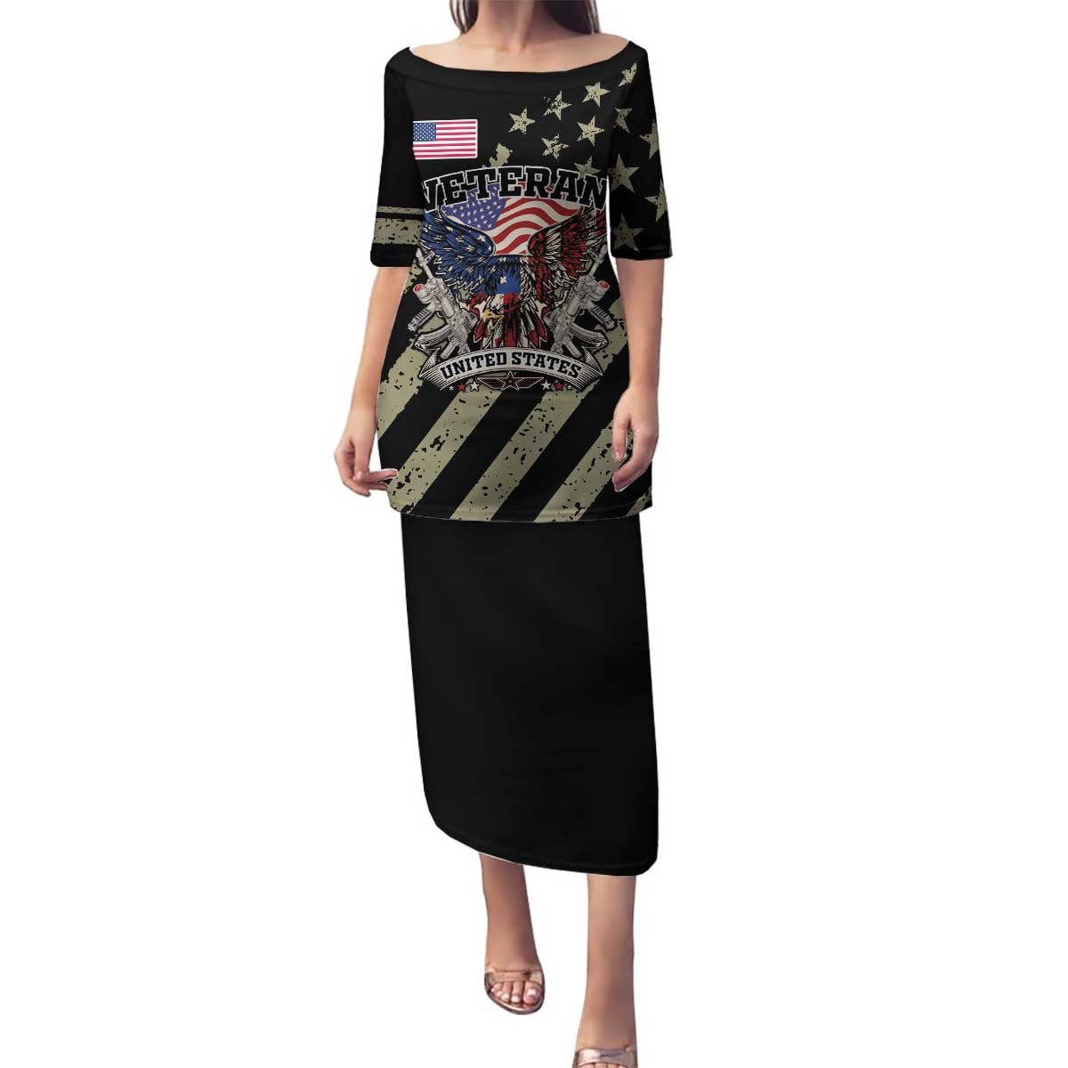 Custom Remembrance Day Family Matching Puletasi and Hawaiian Shirt American Eagle With USA Flags - Wonder Print Shop