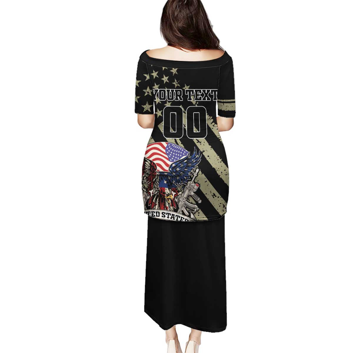 Custom Remembrance Day Family Matching Puletasi and Hawaiian Shirt American Eagle With USA Flags - Wonder Print Shop