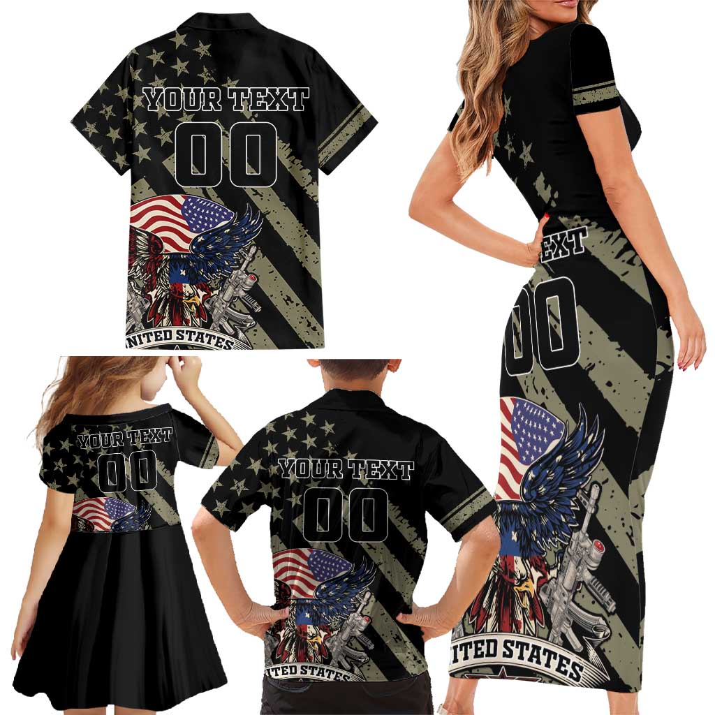 Custom Remembrance Day Family Matching Short Sleeve Bodycon Dress and Hawaiian Shirt American Eagle With USA Flags - Wonder Print Shop