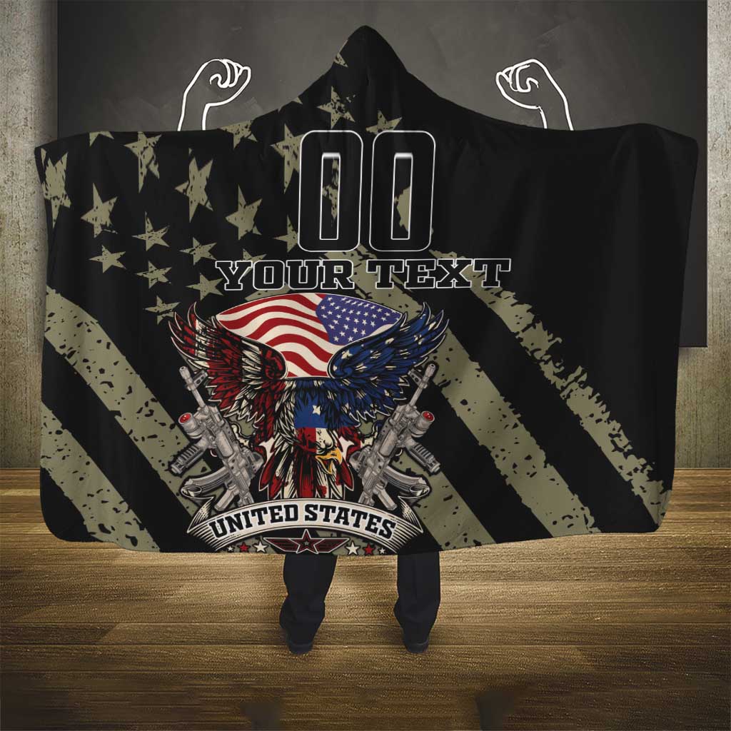 Custom Remembrance Day Hooded Blanket American Eagle With USA Flags