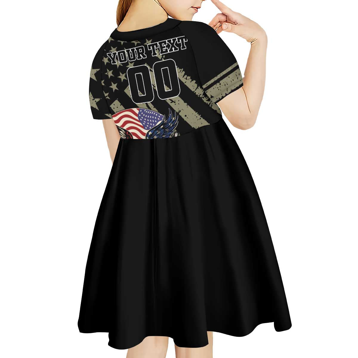 Custom Remembrance Day Kid Short Sleeve Dress American Eagle With USA Flags - Wonder Print Shop