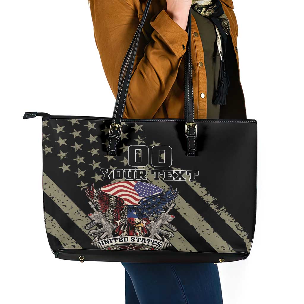 Custom Remembrance Day Leather Tote Bag American Eagle With USA Flags - Wonder Print Shop