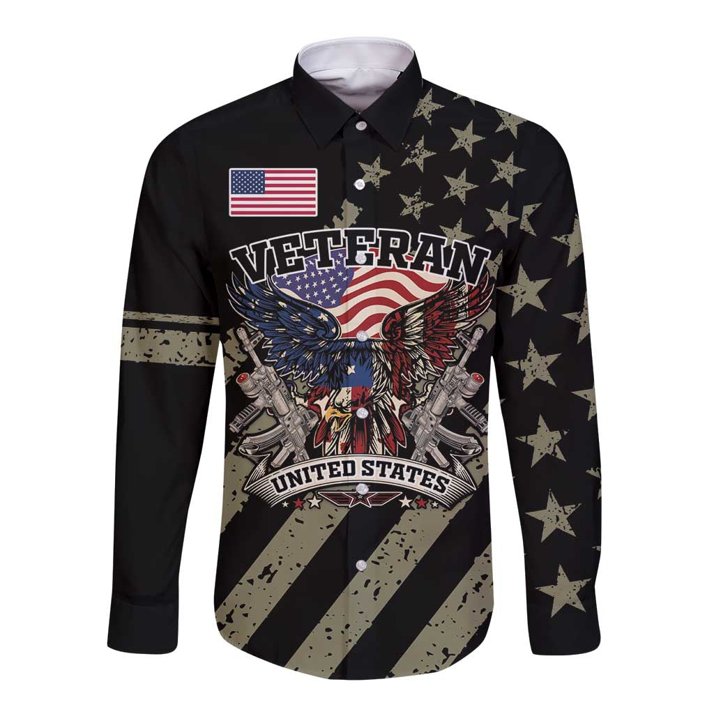 Custom Remembrance Day Long Sleeve Button Shirt American Eagle With USA Flags - Wonder Print Shop