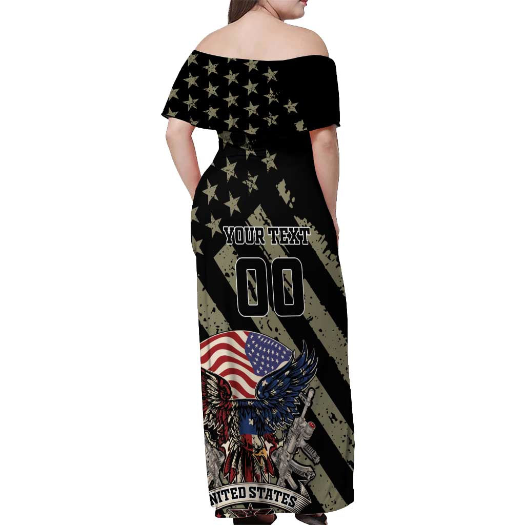 Custom Remembrance Day Off Shoulder Maxi Dress American Eagle With USA Flags - Wonder Print Shop