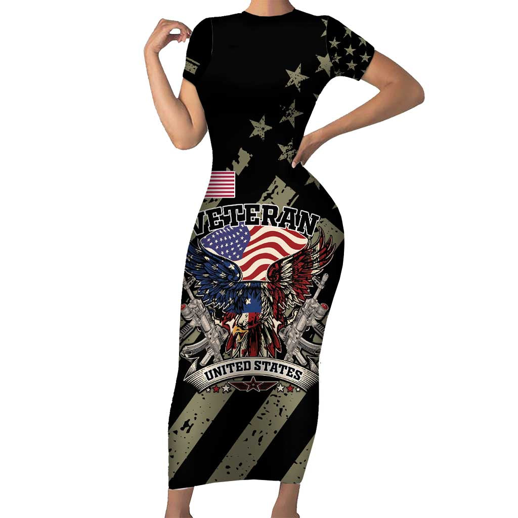 Custom Remembrance Day Short Sleeve Bodycon Dress American Eagle With USA Flags - Wonder Print Shop