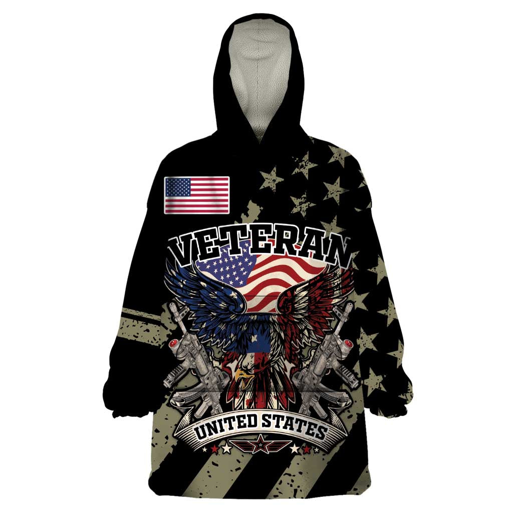 Custom Remembrance Day Wearable Blanket Hoodie American Eagle With USA Flags - Wonder Print Shop