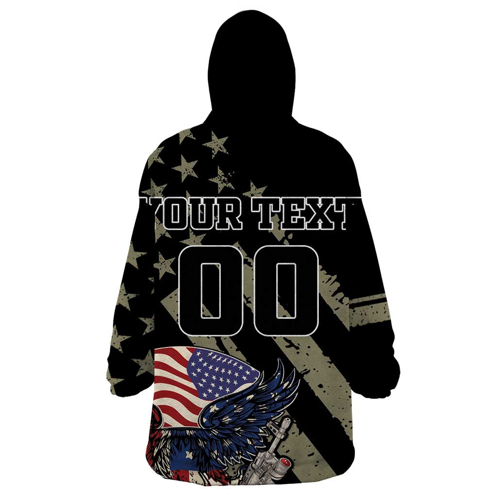 Custom Remembrance Day Wearable Blanket Hoodie American Eagle With USA Flags - Wonder Print Shop