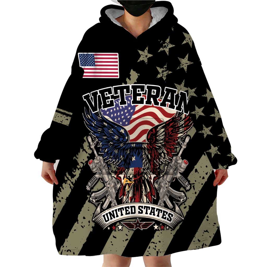 Custom Remembrance Day Wearable Blanket Hoodie American Eagle With USA Flags - Wonder Print Shop