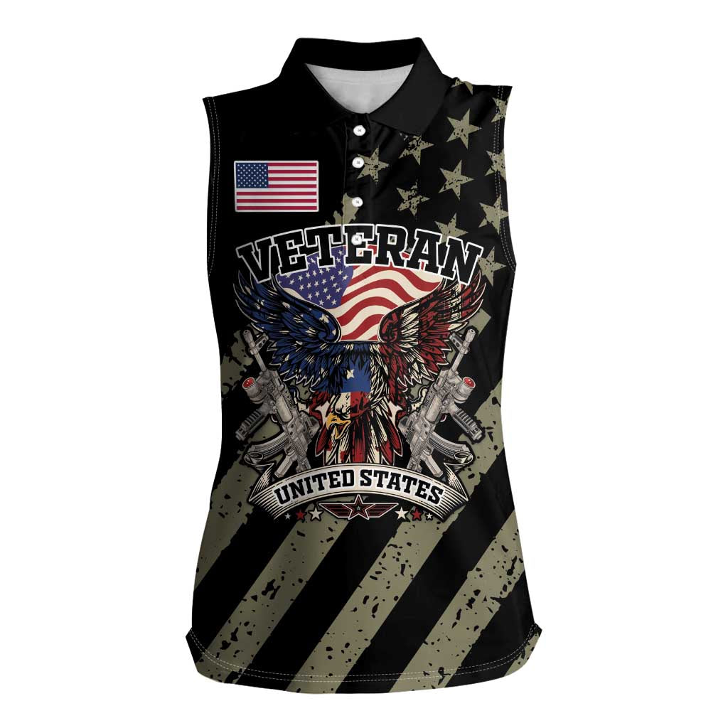 Custom Remembrance Day Women Sleeveless Polo Shirt American Eagle With USA Flags - Wonder Print Shop
