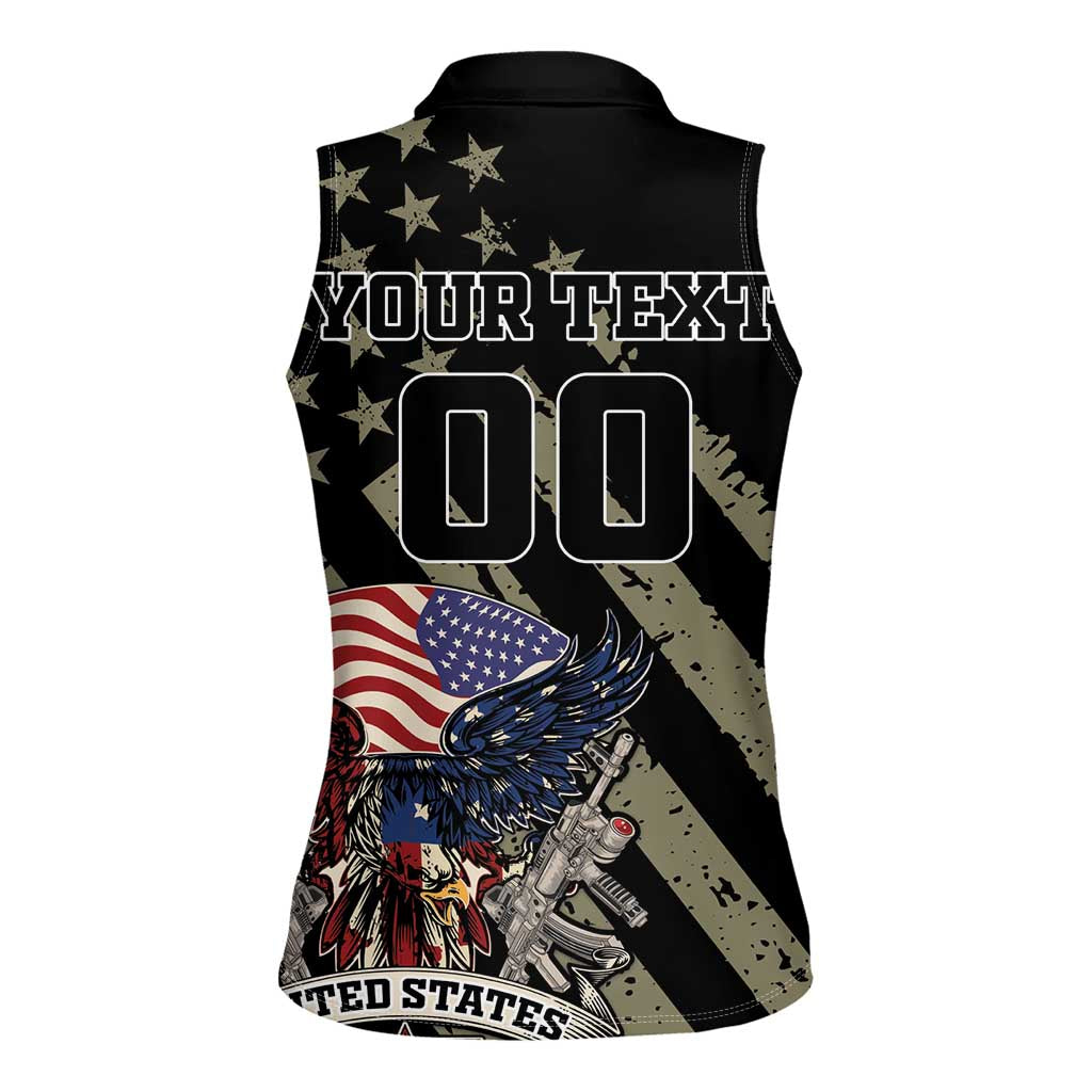 Custom Remembrance Day Women Sleeveless Polo Shirt American Eagle With USA Flags - Wonder Print Shop