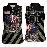 Custom Remembrance Day Women Sleeveless Polo Shirt American Eagle With USA Flags - Wonder Print Shop