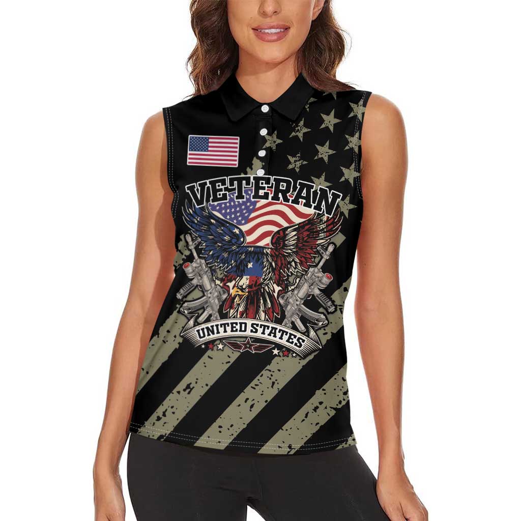 Custom Remembrance Day Women Sleeveless Polo Shirt American Eagle With USA Flags - Wonder Print Shop