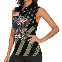 Custom Remembrance Day Women Sleeveless Polo Shirt American Eagle With USA Flags - Wonder Print Shop