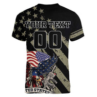 Custom Remembrance Day Women V-Neck T-Shirt American Eagle With USA Flags - Wonder Print Shop