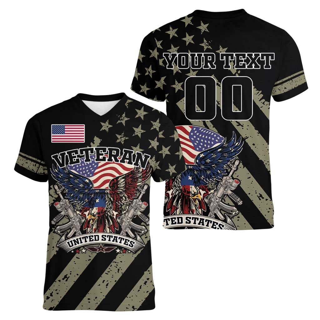 Custom Remembrance Day Women V-Neck T-Shirt American Eagle With USA Flags - Wonder Print Shop