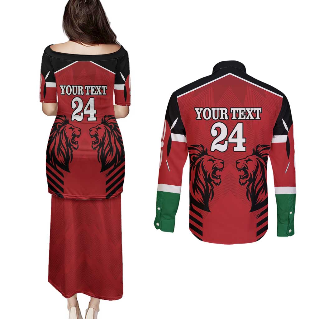 Custom Kenya Rugby Couples Matching Puletasi and Long Sleeve Button Shirt African Lion Unique Style - Wonder Print Shop