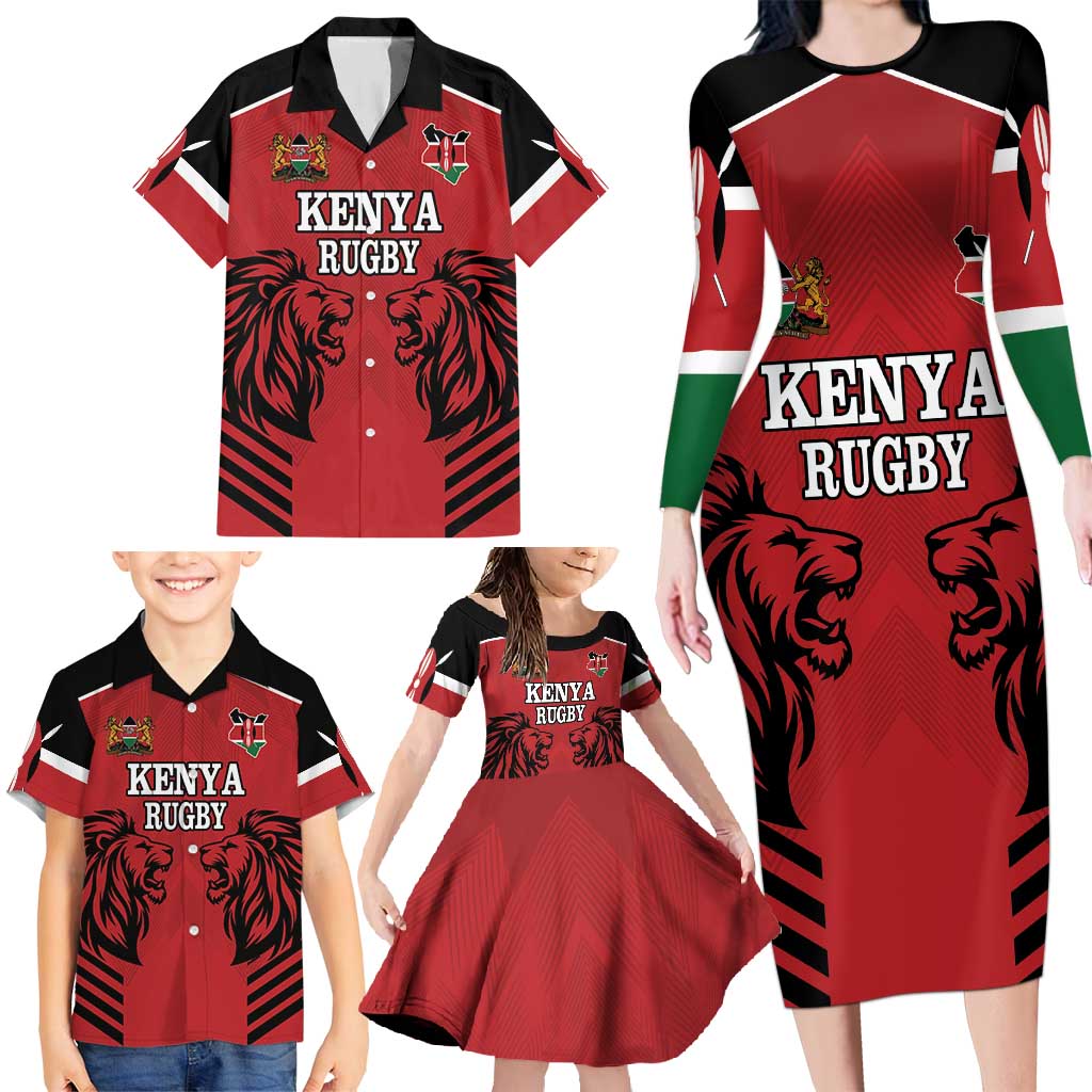 Custom Kenya Rugby Family Matching Long Sleeve Bodycon Dress and Hawaiian Shirt African Lion Unique Style - Wonder Print Shop