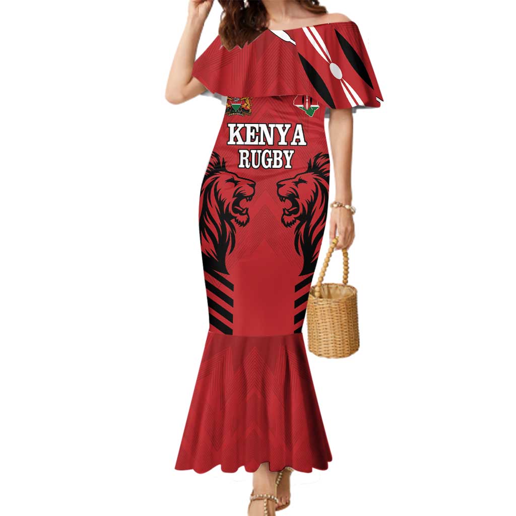 Custom Kenya Rugby Family Matching Mermaid Dress and Hawaiian Shirt African Lion Unique Style - Wonder Print Shop