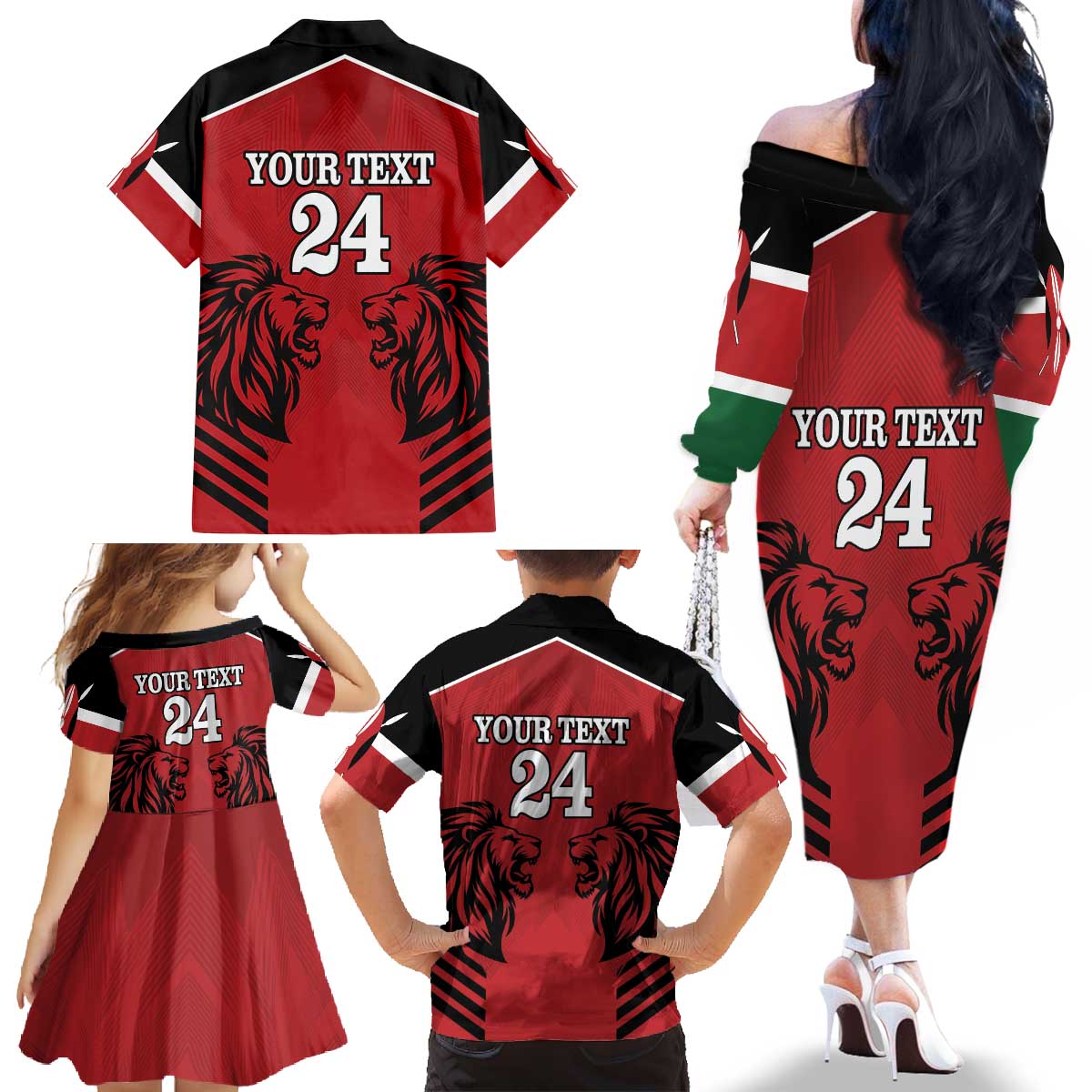 Custom Kenya Rugby Family Matching Off The Shoulder Long Sleeve Dress and Hawaiian Shirt African Lion Unique Style - Wonder Print Shop