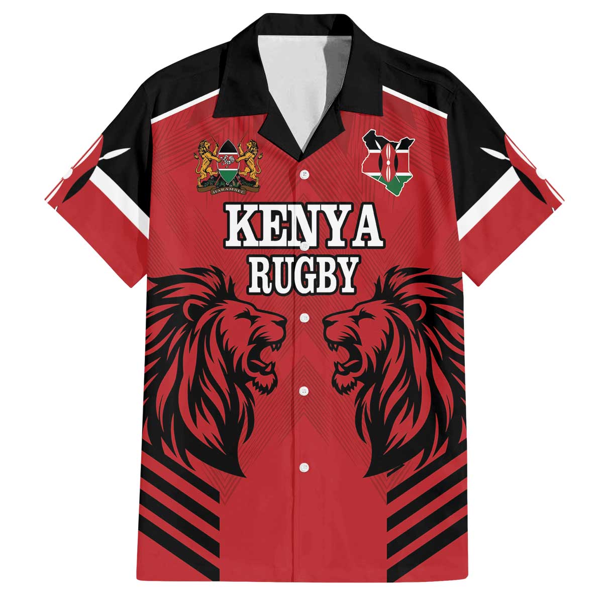 Custom Kenya Rugby Family Matching Off The Shoulder Long Sleeve Dress and Hawaiian Shirt African Lion Unique Style - Wonder Print Shop
