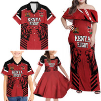 Custom Kenya Rugby Family Matching Off Shoulder Maxi Dress and Hawaiian Shirt African Lion Unique Style - Wonder Print Shop