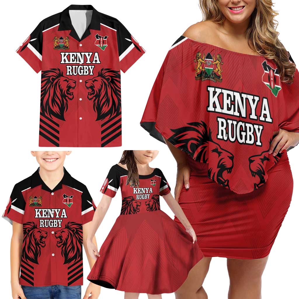 Custom Kenya Rugby Family Matching Off Shoulder Short Dress and Hawaiian Shirt African Lion Unique Style - Wonder Print Shop