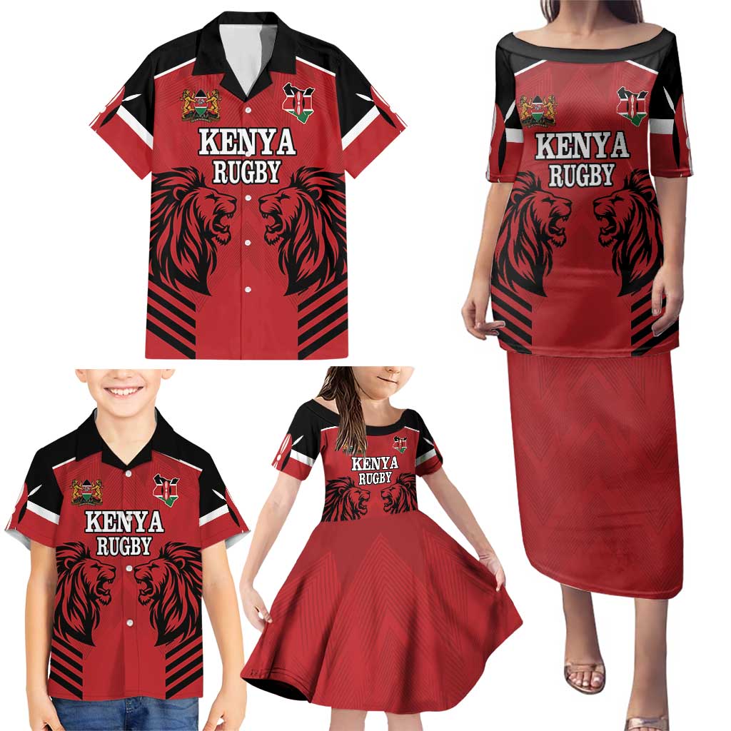 Custom Kenya Rugby Family Matching Puletasi and Hawaiian Shirt African Lion Unique Style - Wonder Print Shop