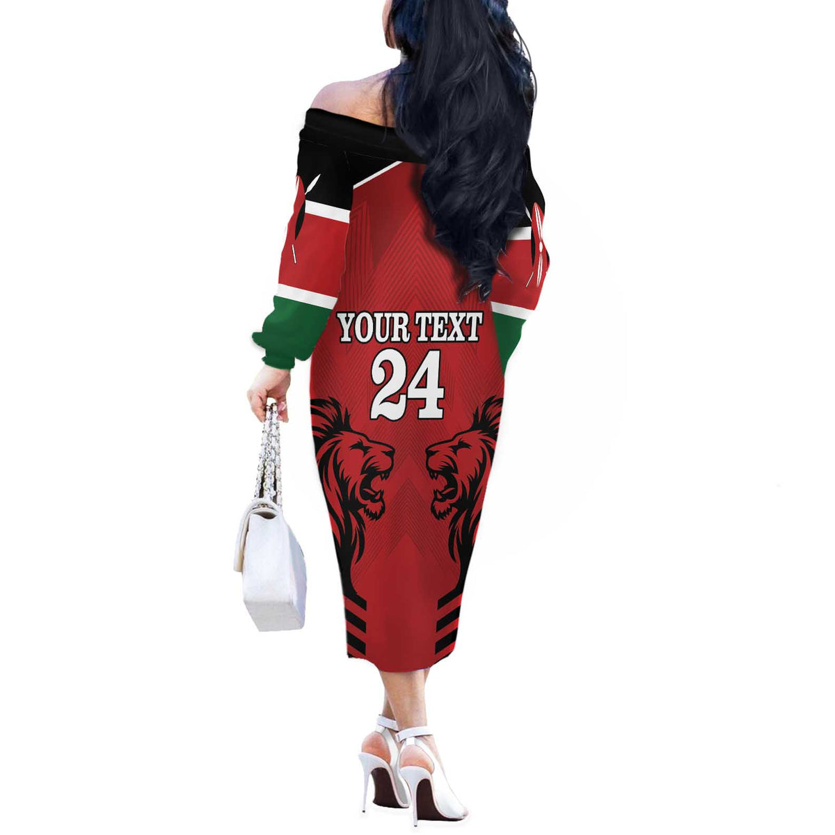 Custom Kenya Rugby Off The Shoulder Long Sleeve Dress African Lion Unique Style - Wonder Print Shop