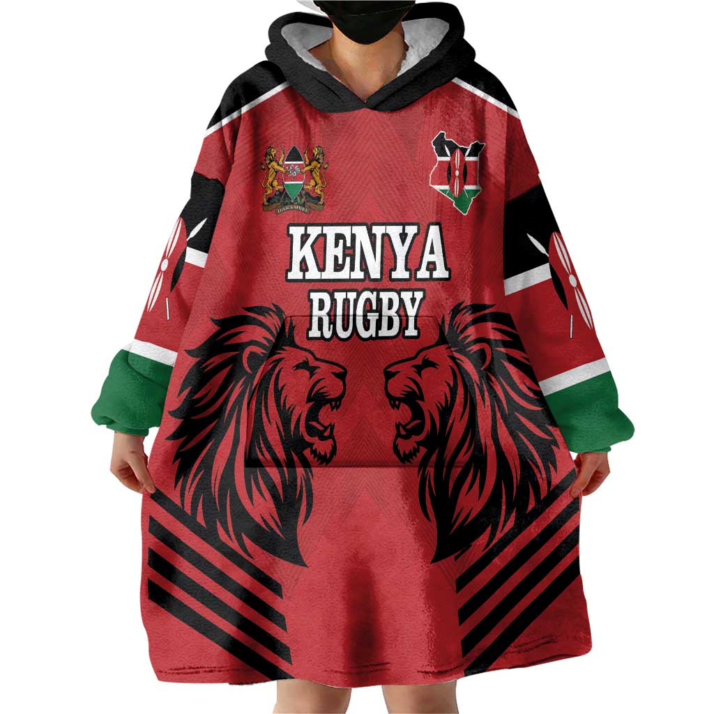 Custom Kenya Rugby Wearable Blanket Hoodie African Lion Unique Style - Wonder Print Shop
