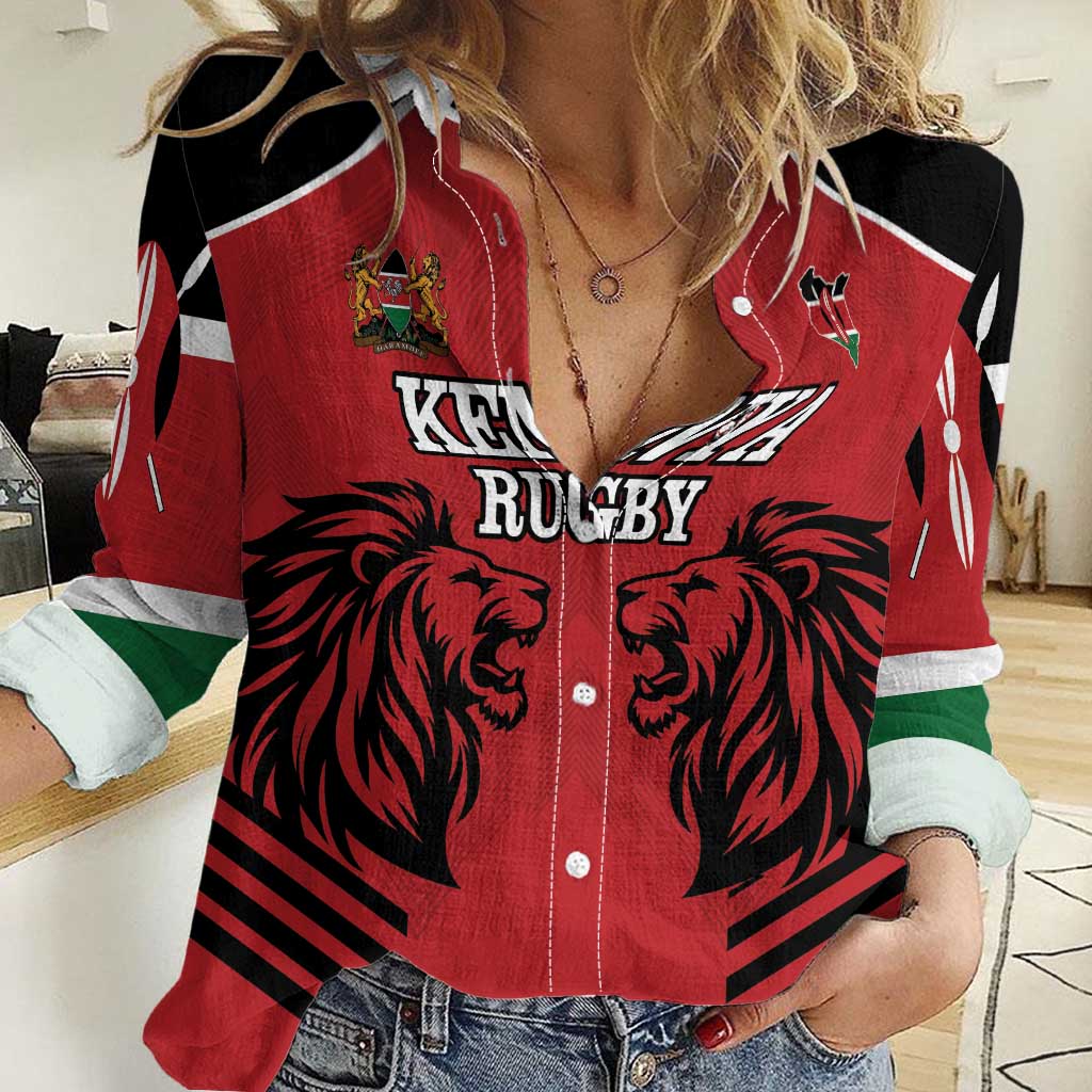 Custom Kenya Rugby Women Casual Shirt African Lion Unique Style - Wonder Print Shop