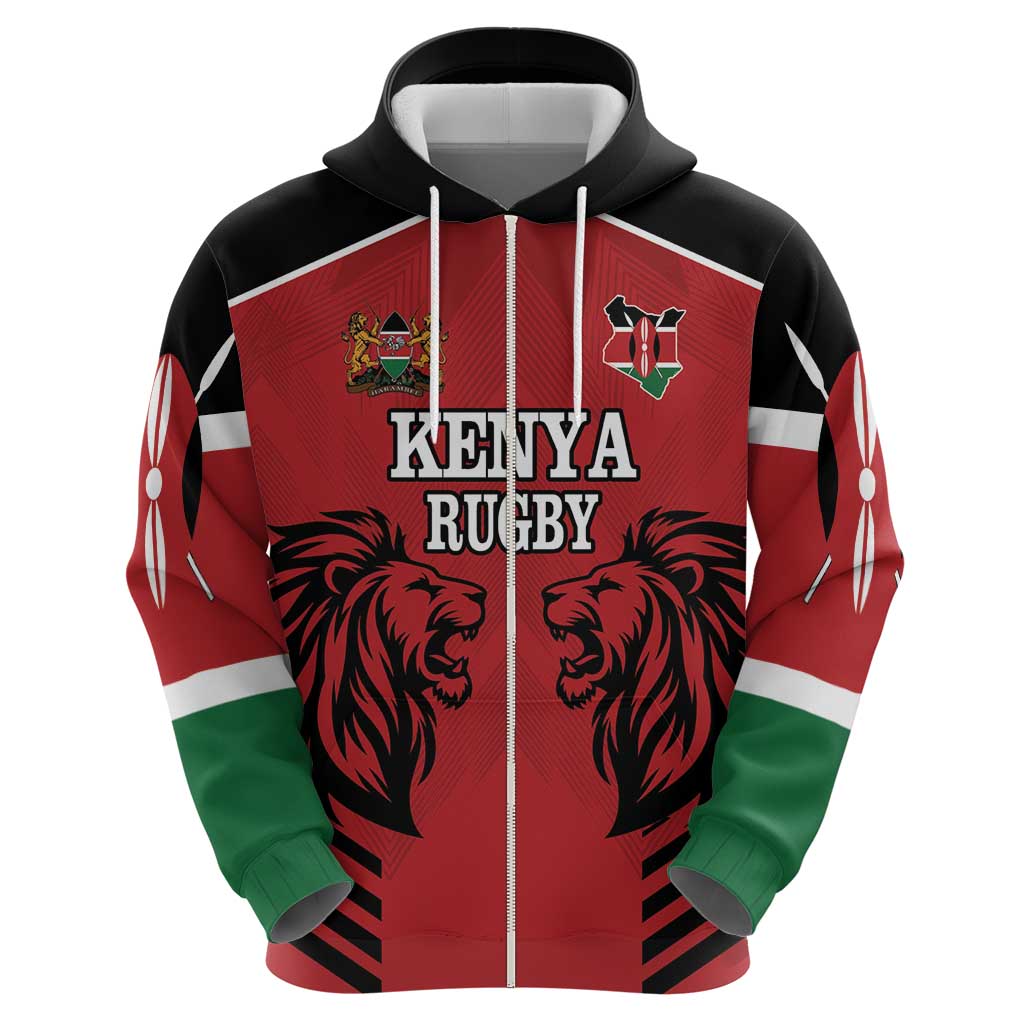 Custom Kenya Rugby Zip Hoodie African Lion Unique Style - Wonder Print Shop