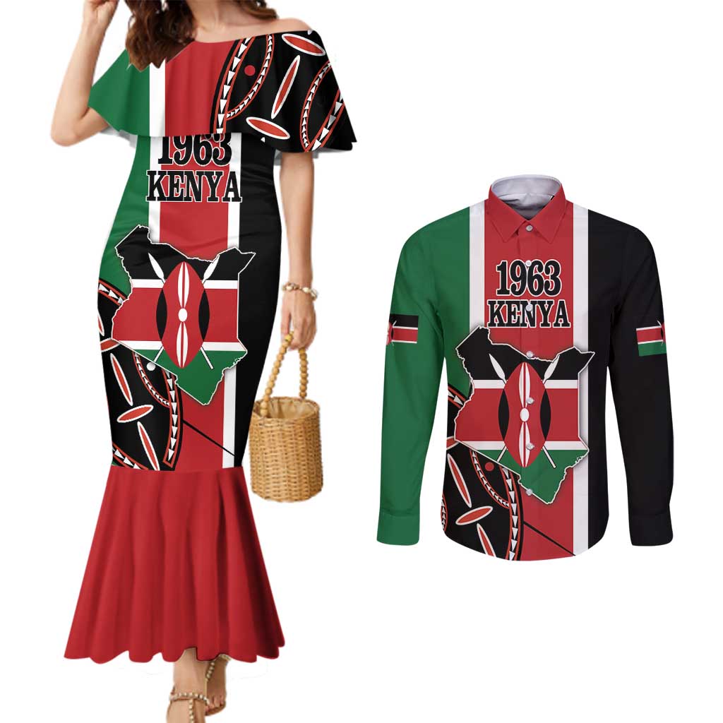 Personalized Kenya Independence Day Couples Matching Mermaid Dress and Long Sleeve Button Shirt Let Us All Pull Together