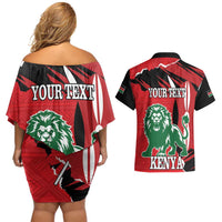 Personalized Kenya Independence Day Couples Matching Off Shoulder Short Dress and Hawaiian Shirt Angry Lion - Happy Jamhuri Day 1963 - Wonder Print Shop