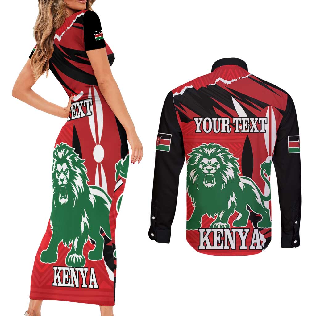 Personalized Kenya Independence Day Couples Matching Short Sleeve Bodycon Dress and Long Sleeve Button Shirt Angry Lion - Happy Jamhuri Day 1963 - Wonder Print Shop