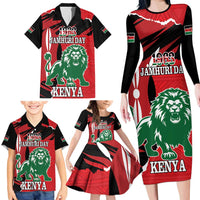 Personalized Kenya Independence Day Family Matching Long Sleeve Bodycon Dress and Hawaiian Shirt Angry Lion - Happy Jamhuri Day 1963 - Wonder Print Shop