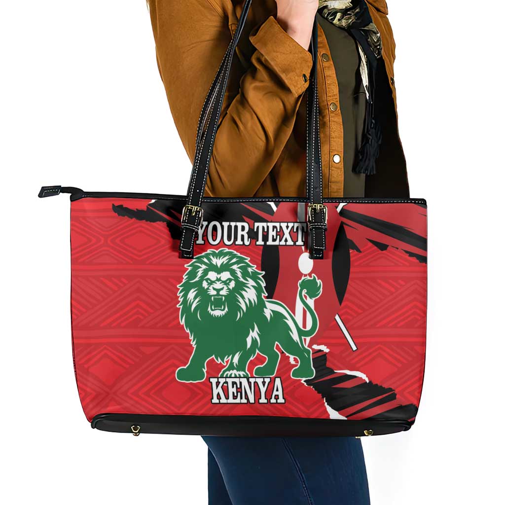 Personalized Kenya Independence Day Leather Tote Bag Angry Lion - Happy Jamhuri Day 1963 - Wonder Print Shop