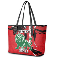 Personalized Kenya Independence Day Leather Tote Bag Angry Lion - Happy Jamhuri Day 1963 - Wonder Print Shop