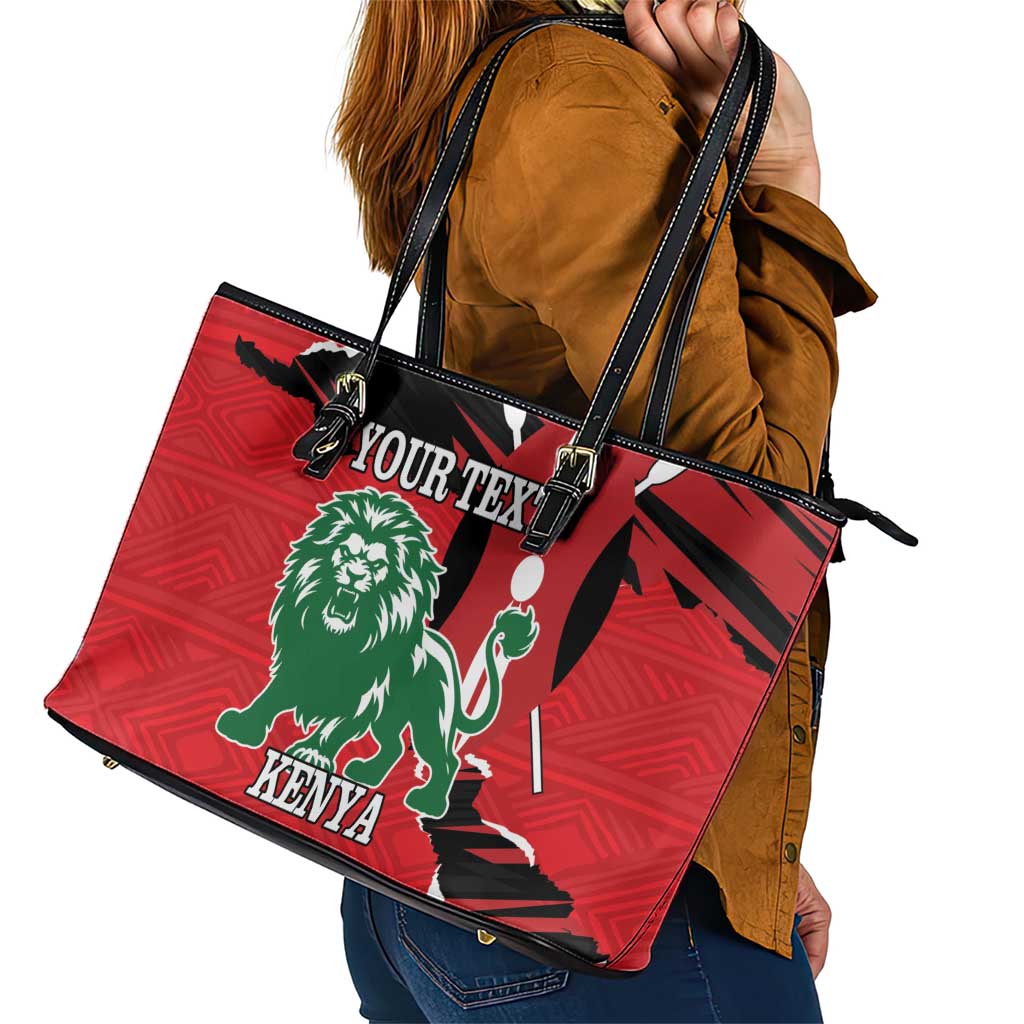 Personalized Kenya Independence Day Leather Tote Bag Angry Lion - Happy Jamhuri Day 1963 - Wonder Print Shop